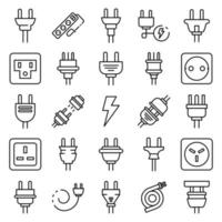 Plug wire icons set, outline style vector