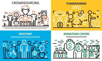 conjunto de banners de ideas de crowdfunding, estilo de esquema vector