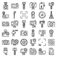 Action camera icons set, outline style vector