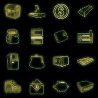 Finance icons set vector neon