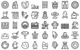 Pottery class icons set outline vector. Artist craft vector