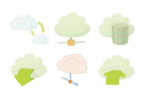 Cloud data icon set, cartoon style vector