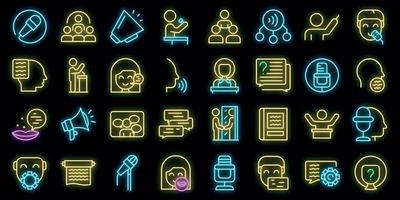 Rhetoric icons set outline vector. Knowledge lecture vector neon