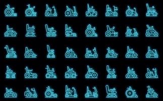 Electric wheelchair icons set outline vector. Adult battery vector neon