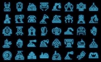 iconos de robótica establecer vector de contorno. neón de vector de tecnología inteligente