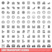 100 transport icons set, outline style vector