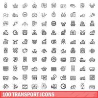 100 transport icons set, outline style vector