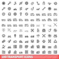 100 transport icons set, outline style vector