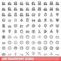 100 transport icons set, outline style vector