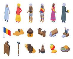 Republic of Chad icons set isometric vector. Country flag vector