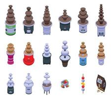 Chocolate fountain icons set isometric vector. Candy birthday vector