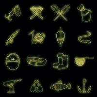 Fishing icons set vector neon