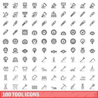 100 tool icons set, outline style vector