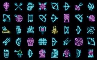 Archery competition icons set vector neon