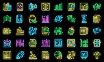 Business trend icons set vector neon