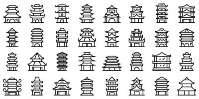 conjunto de iconos de pagoda vector de contorno. templo asiático