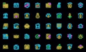 Self isolation icons set outline vector. Home house vector neon