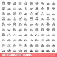 100 transport icons set, outline style vector