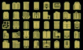 Multistory building icons set vector neon