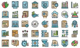 Data analysis icons set vector flat