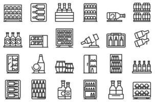 Wine cabinet icons set outline vector. Shelf alcohol vector