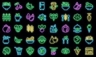 Vegetarianism icons set vector neon
