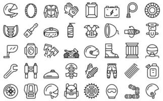 Motorcycle equipment icons set outline vector. Helmet jacket vector