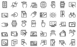 Touchscreen icon outline vector. Phone hand