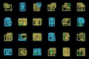 Order summary icons set vector neon