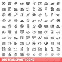 100 transport icons set, outline style vector