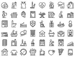 Home care services icons set outline vector. Old senior vector