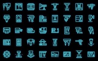 Cnc machine icons set vector neon