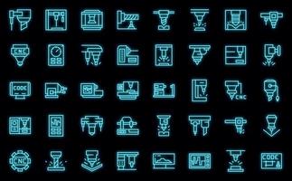 Cnc machine icons set vector neon