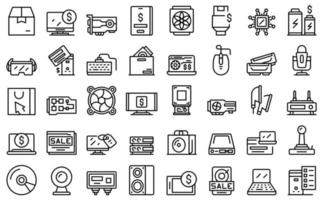 Computer store icons set outline vector. Online store vector