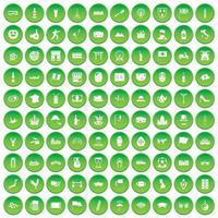 100 tourist attractions icons set green circle vector