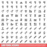 100 tool icons set, outline style vector