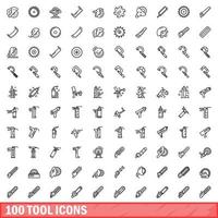 100 tool icons set, outline style vector