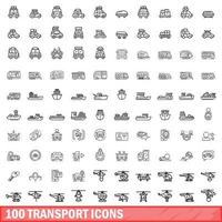 100 transport icons set, outline style vector