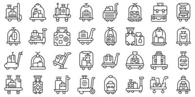 conjunto de iconos de carrito de equipaje vector de contorno. maleta de transporte