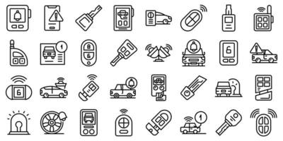 Car alarm system icons set outline vector. Key chain vector