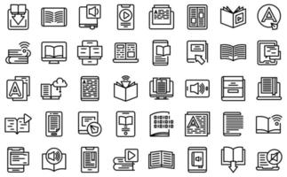 Digital reading icons set outline vector. Library book vector