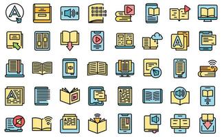 Digital reading icons set vector flat