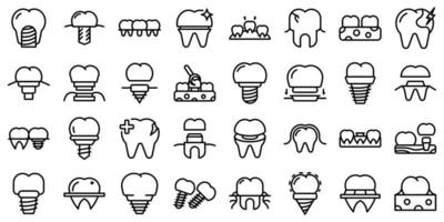 Dental implant icons set outline vector. Surgery jaw vector