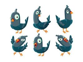 bird pigeon cartoon character set vector