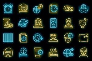 Jet lag icons set vector neon