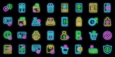 Payment cancellation icons set vector neon