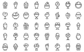 Gelato bowl icons set, outline style vector