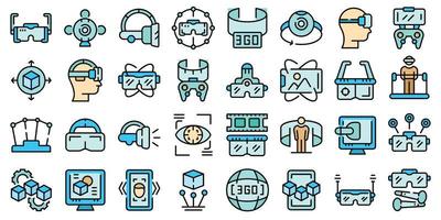 Vr platform icons set line color vector