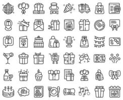 Birthday gift icons set outline vector. Box present vector