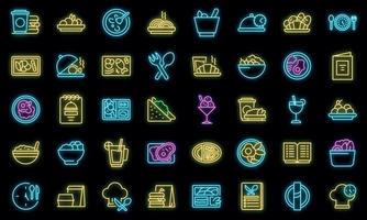 Business lunch icons set vector neon
